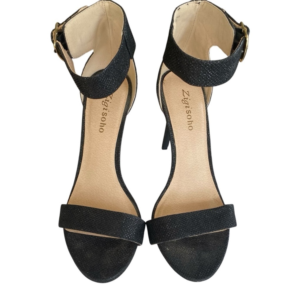 ZIGI SOHO High Heels Ankle Strap Open Toe Black Sparkle Women Size 8